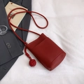 Dark red lychee pattern mini crossbody phone bag with woven ball charm strap - Red