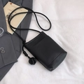 Minimalist black lychee texture leather mini crossbody phone bag with round cord strap - Black
