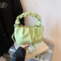Pistachio green pleated cloud bag with adjustable shoulder strap and gold hardware - Green Without Pendant