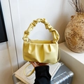 Modern bright yellow pleated shoulder bag in soft leather finish for trendy women - Yellow Without Pendant
