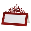 Elegant red laser-cut wedding place card with cross design and hollow floral patterns - 10*10CM / Reflective Bright Red
