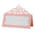 Macro view of laser-cut cross wedding place card in pink pearlescent paper finish - 10*10CM / Pink