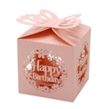 Rosafarbene Geschenkbox mit lasergeschnittenem Schmetterling und Happy Birthday Hohlmuster - 6*6*10CM / Rosa