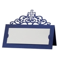 Laser cut navy blue hollow place card with cross pattern and blank white insert card - 10*10CM / Magic Blue