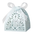 Detailed laser-cut floral pattern on light blue gift box with a white organza ribbon bow - Pearl Pale Blue