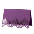Detailed laser-cut floral pattern on deep purple lace place card for wedding tables - 12x9cm / Dark Purple