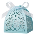 Laser cut light blue wedding favor gift box with silver silk ribbon and floral hollow pattern - Cyan Blue