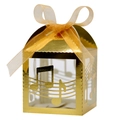 Elegante goldene Pralinenschachtel mit Musiknoten-Laserschnitt und Organza-Schleife - 5*5*8CM / Reflektierendes Gold