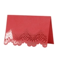 Detail of red laser-cut lace wedding place card with intricate floral hollow design - 12x9cm / Pearlescent Red
