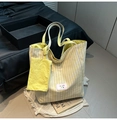 Canvas tote bag in yellow and cream stripes with a matching small zipper pouch - Yellow