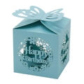 Detail of light blue gift box with laser-cut flowers and 3D butterfly closure - 6*6*10CM / Tiffany Blue