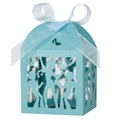 Close-up of laser-cut party candy box with dancing silhouettes and disco ball - Cyan Blue