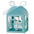Detail of light blue laser-cut music theme candy box with notes and white ribbon - 5*5*8CM / Tiffany Blue