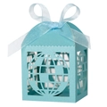 Blue hollow earth design favor box with white silk ribbon for holiday party candy storage - Teal Blue