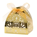 Macro view of gold laser-cut gift box featuring intricate hollow floral patterns - Reflective Gold