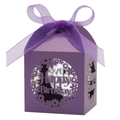 Laser-cut purple daisy candy gift box with Happy Birthday design and purple ribbon - Dark Purple