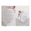Detail of silver glitter laser-cut wedding invitation set with vintage red roses design - Silver Glitter