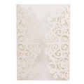 Intricate laser-cut wedding invitation with white glitter texture and baroque floral patterns - Glitter Ivory / Ivory