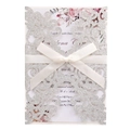 Invito matrimonio argento glitterato taglio laser con fiocco bianco e biglietto floreale - Argento Scintillante