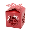 Red 3D butterfly laser-cut Happy Birthday candy box with intricate floral hollow pattern - 6*6*10CM / Pearlescent Red