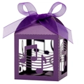 Laser-cut purple musical note candy box with sheet music patterns and ribbon bow - 5*5*8CM / Dark Purple