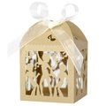 Detail of laser-cut gold disco party candy box with dancer silhouettes and music notes - Beige Gold