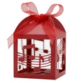 Close-up of red laser-cut music note gift box with elegant ribbon bow detail - 5*5*8CM / Pearlescent Red