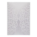 Detail of laser-cut wedding invitation cover with elegant vine patterns on pearl paper - White