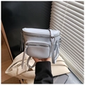 Light blue PU leather crossbody bag with silver zippers and adjustable shoulder strap - Blue