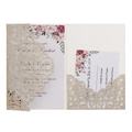 Detailed laser-cut wedding invitation with gold glitter pocket and peony floral design - Light Gold Glitter