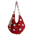 Sac fourre-tout rouge au crochet avec fleurs 3D et bandoulière à motif bohème - Rouge