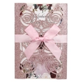 Pink glitter laser cut rose wedding invitation with a satin ribbon bow and floral card - Glitter Pink