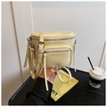 Sac seau en cuir PU jaune pâle avec poches zippées et bandoulière réglable pratique - Jaune