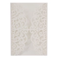 Elegant white laser-cut wedding invitation with intricate floral vine pattern design - Ivory