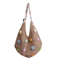 Sac de plage en crochet kaki avec décorations florales 3D colorées sur les anses - Khaki