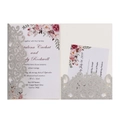 Elegante invito di nozze argento glitterato tagliato al laser con fiori acquerello - Argento Glitter
