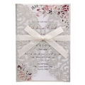 Invitation de mariage découpée au laser pailleté argenté avec insert floral et nœud satiné - Argent