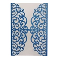 Intricate laser cut blue glitter invitation card cover with symmetrical vine patterns - Glitter Royal Blue