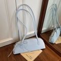 Chic light blue baguette shoulder bag with elegant bow detail and silver zipper - Blue Large