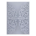 Lilac laser-cut wedding invitation pocket with elegant pearlescent floral lace pattern - Fog Blue