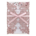Elegante invito di nozze tagliato a laser oro rosa con nastro rosa e inserto interno - Rosa Scintillante