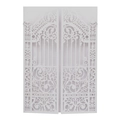 Elegant white laser-cut gate wedding invitation card with intricate baroque patterns - White