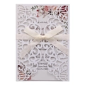 Elegante invito di nozze bianco tagliato al laser con fiocco di seta e carta floreale - Bianco