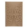 Elegant laser-cut floral wedding invitation cover made of vintage kraft cardstock - Beige Gold