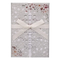 Elegant laser cut silver glitter wedding invitation with floral patterns and a satin bow - Glitter Silver
