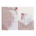 Laser cut rose gold glitter wedding invitation set with floral insert and RSVP card - Glitter Pink