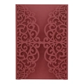 Elegant burgundy laser cut wedding invitation covers with intricate floral pattern - Dark Red