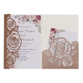 Detail view of laser-cut rose gold glitter wedding invitation with floral watercolor inner card - Glitter Champagne Gold