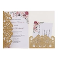 Elegante invito di matrimonio tagliato al laser con glitter dorati e fiori - Giallo Oro Scintillante