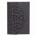 Elegante schwarze Glitzer-Einladungshülle mit filigranem Laser-Cut Damast-Blumenmuster - Glitzer Schwarz